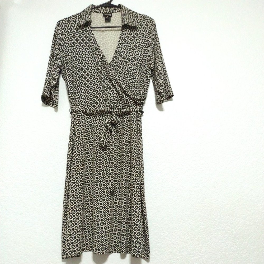 Enfocus Studios| Sz: 12 | Black & White Print Faux Wrap Dress